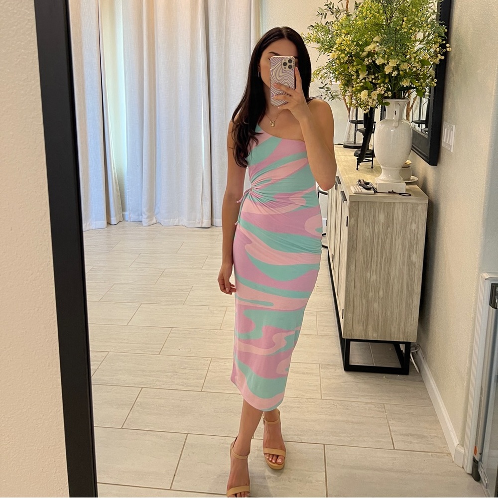 Wild Fable One Shoulder Cut Out Pastel Asymmetrical Dress